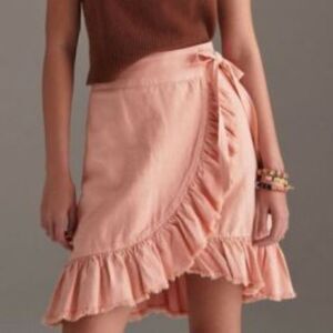 Pilcro Anthropologie Nettie Ruffled Wrap Mini Skirt Women’s XS Pink Coral